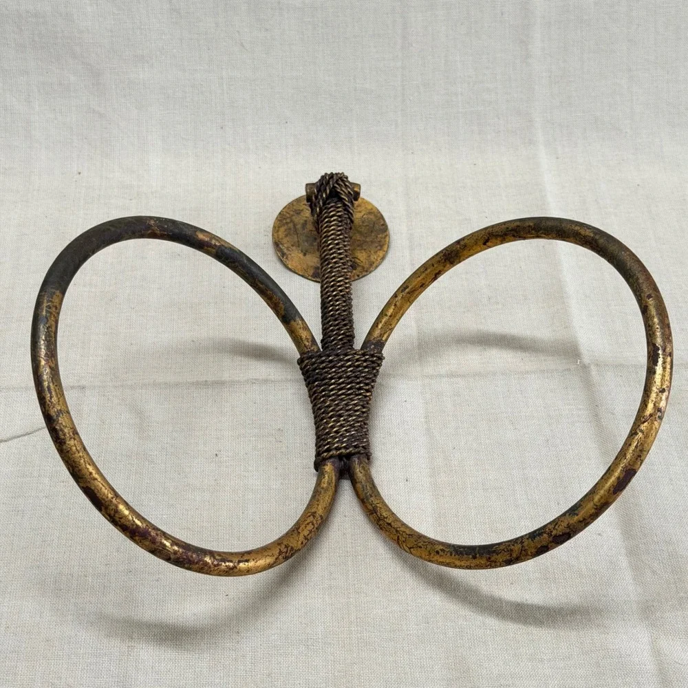 Vintage Brass Double Towel Ring Wall Holder Anthropologie Style Bathroom Decor